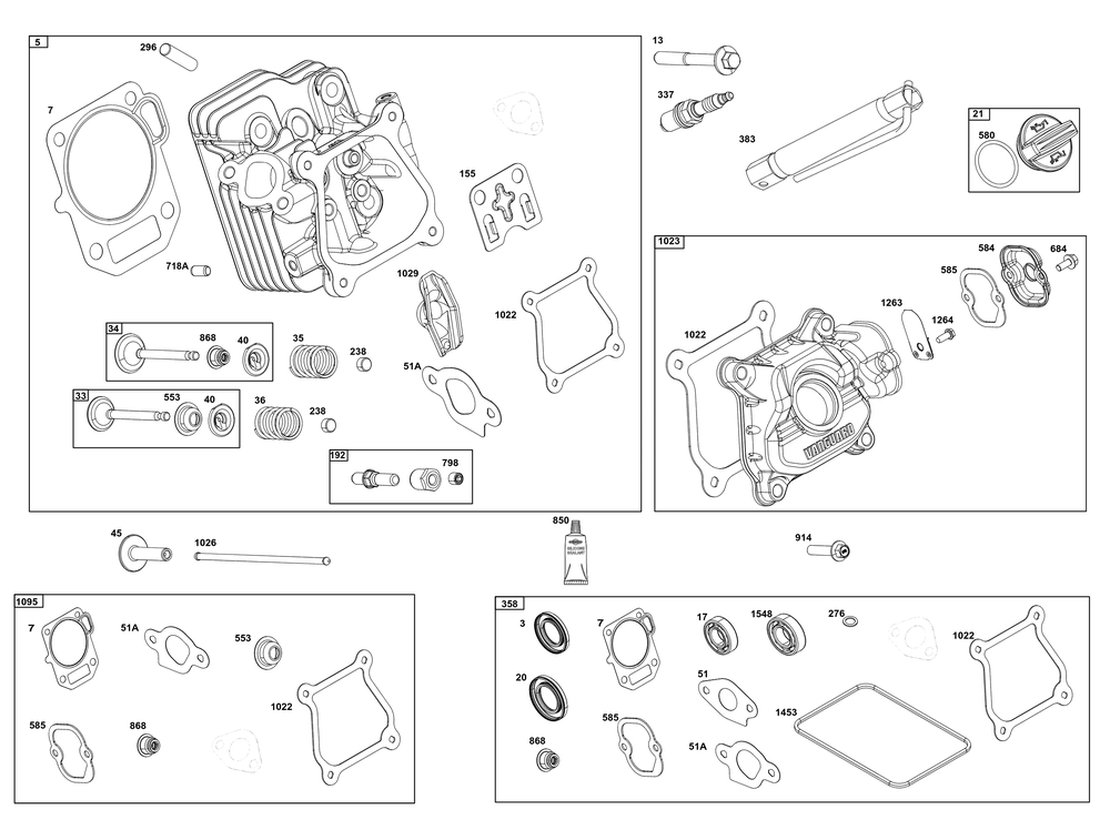 Cylinder Head Group Diagram and Parts List for 12V337-0032-F1 100000 - 19Z999 Briggs and Stratton Engine